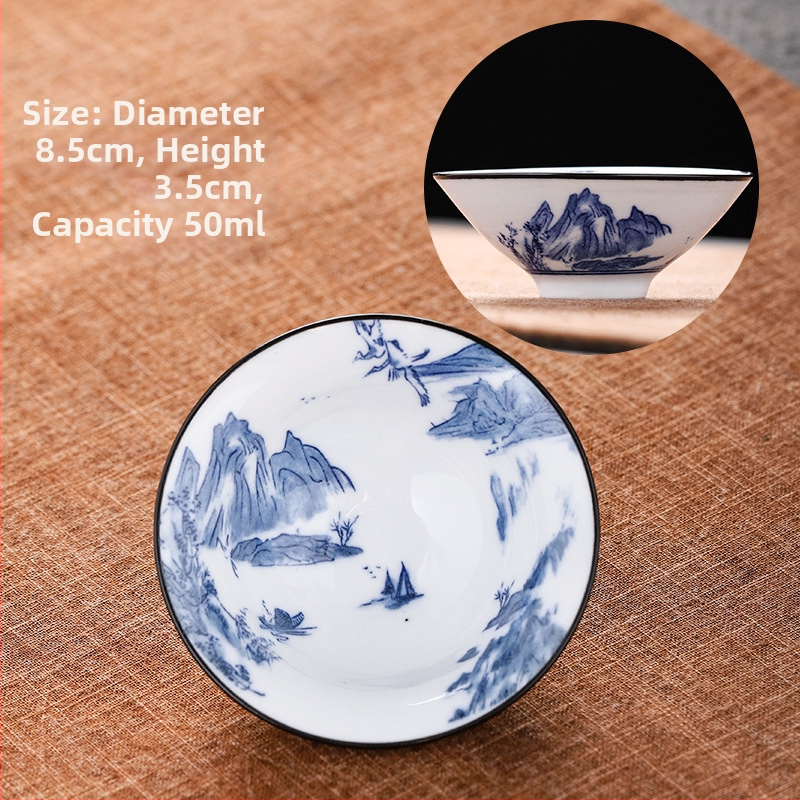 Mėlynai baltas porceliano arbatos puodelis, keraminis kung fu mažas arbatos puodelis, vieno puodelio arbatos rinkinys, arbatos puodelio kostiumas, arbatos dubuo, arbatos puodelis