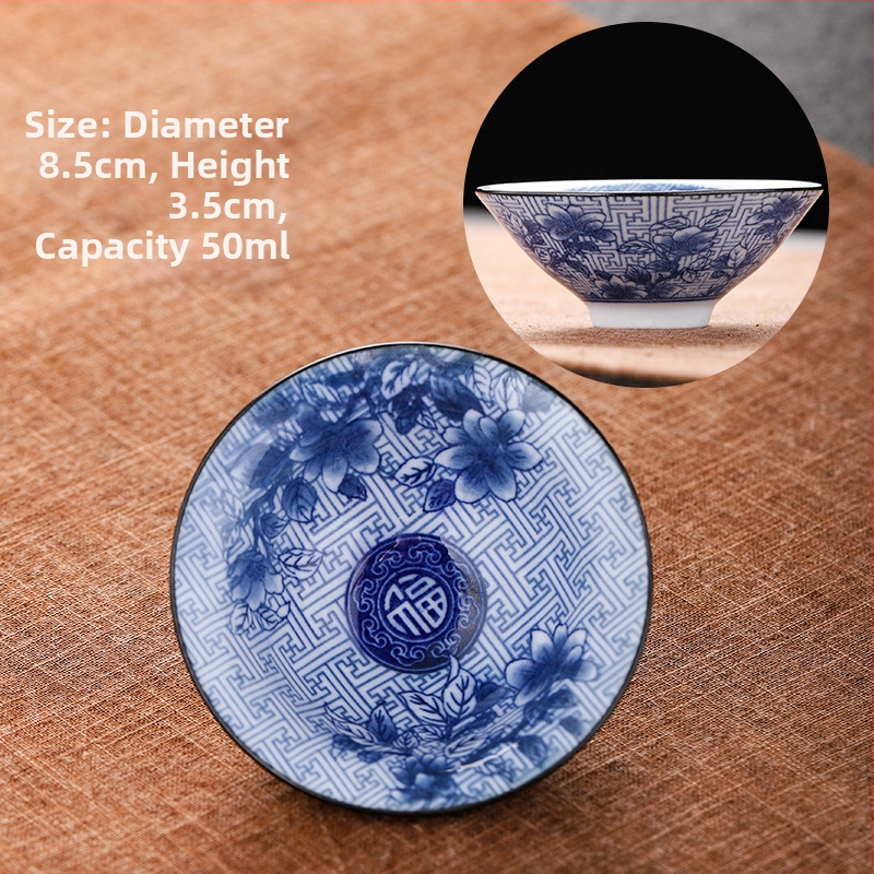 Mėlynai baltas porceliano arbatos puodelis, keraminis kung fu mažas arbatos puodelis, vieno puodelio arbatos rinkinys, arbatos puodelio kostiumas, arbatos dubuo, arbatos puodelis