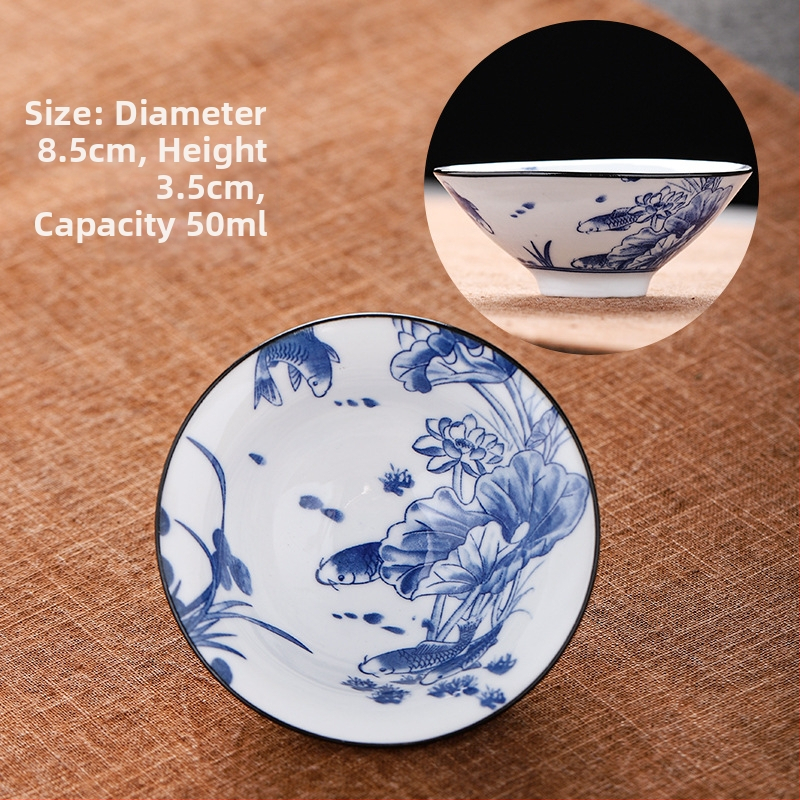 Mėlynai baltas porceliano arbatos puodelis, keraminis kung fu mažas arbatos puodelis, vieno puodelio arbatos rinkinys, arbatos puodelio kostiumas, arbatos dubuo, arbatos puodelis