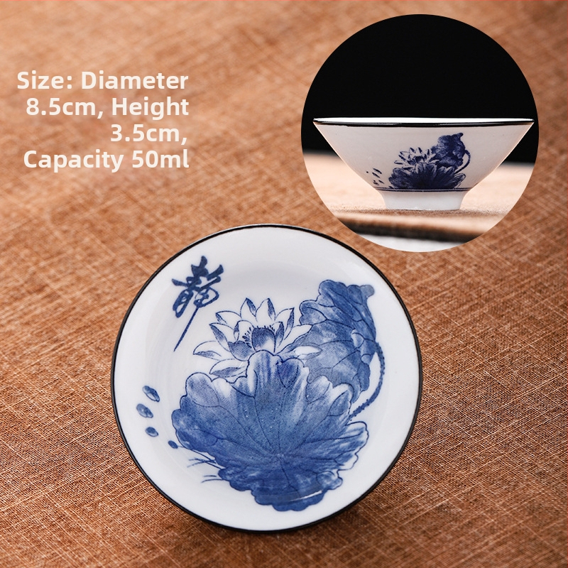 Mėlynai baltas porceliano arbatos puodelis, keraminis kung fu mažas arbatos puodelis, vieno puodelio arbatos rinkinys, arbatos puodelio kostiumas, arbatos dubuo, arbatos puodelis