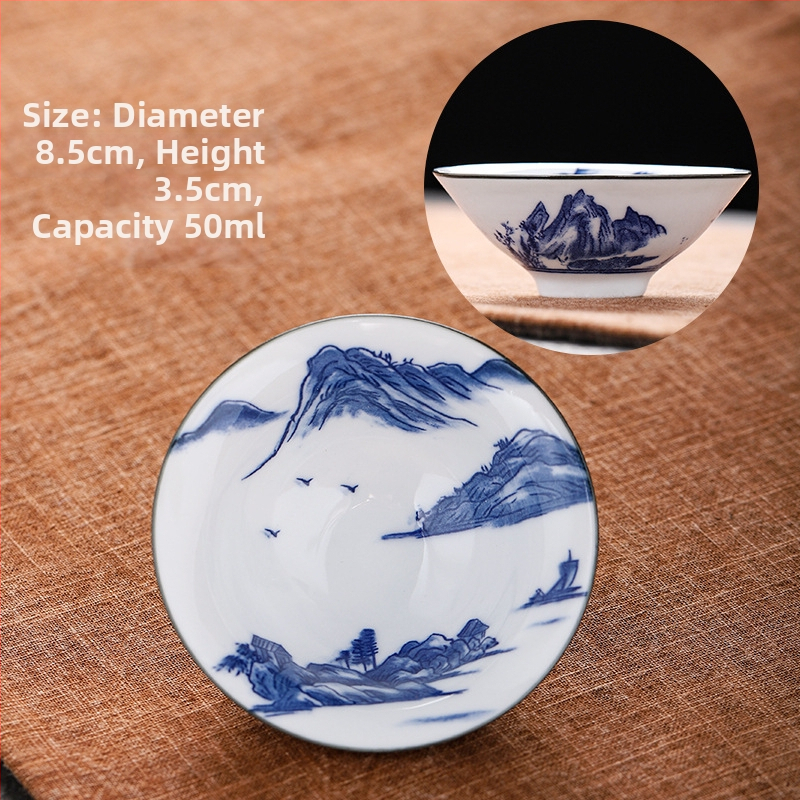 Mėlynai baltas porceliano arbatos puodelis, keraminis kung fu mažas arbatos puodelis, vieno puodelio arbatos rinkinys, arbatos puodelio kostiumas, arbatos dubuo, arbatos puodelis