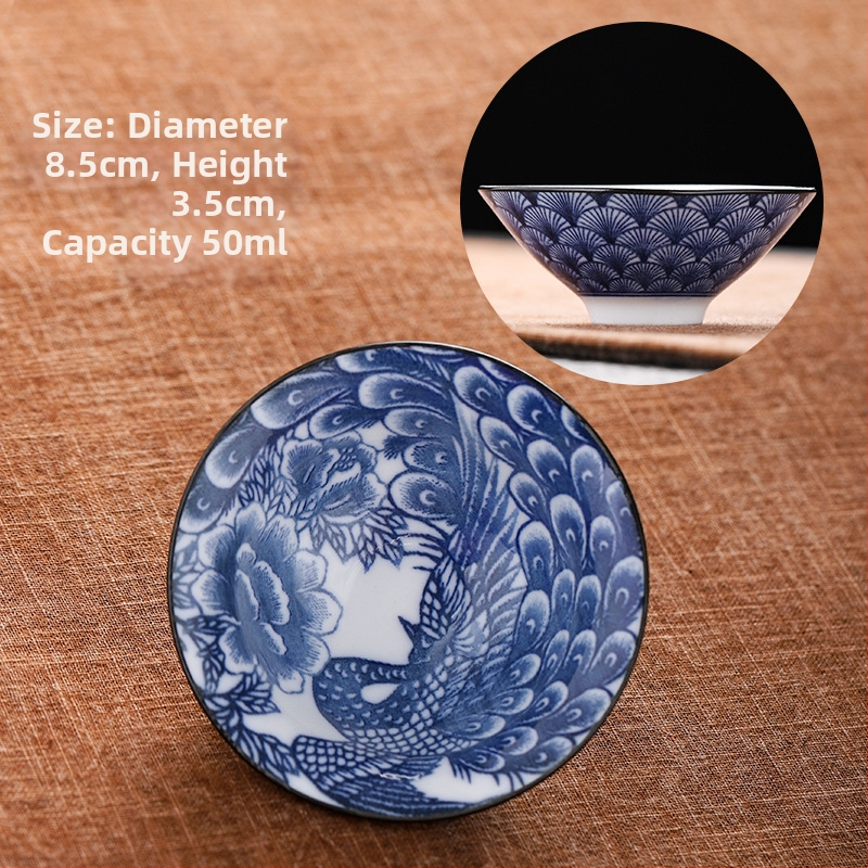 Mėlynai baltas porceliano arbatos puodelis, keraminis kung fu mažas arbatos puodelis, vieno puodelio arbatos rinkinys, arbatos puodelio kostiumas, arbatos dubuo, arbatos puodelis