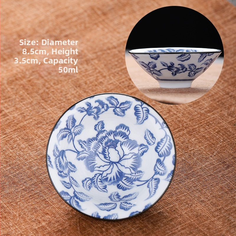Mėlynai baltas porceliano arbatos puodelis, keraminis kung fu mažas arbatos puodelis, vieno puodelio arbatos rinkinys, arbatos puodelio kostiumas, arbatos dubuo, arbatos puodelis