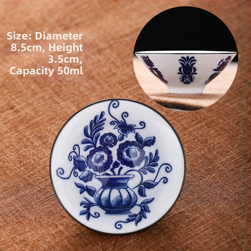 Mėlynai baltas porceliano arbatos puodelis, keraminis kung fu mažas arbatos puodelis, vieno puodelio arbatos rinkinys, arbatos puodelio kostiumas, arbatos dubuo, arbatos puodelis
