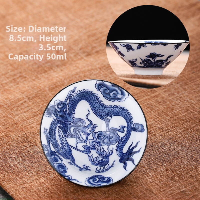 Mėlynai baltas porceliano arbatos puodelis, keraminis kung fu mažas arbatos puodelis, vieno puodelio arbatos rinkinys, arbatos puodelio kostiumas, arbatos dubuo, arbatos puodelis