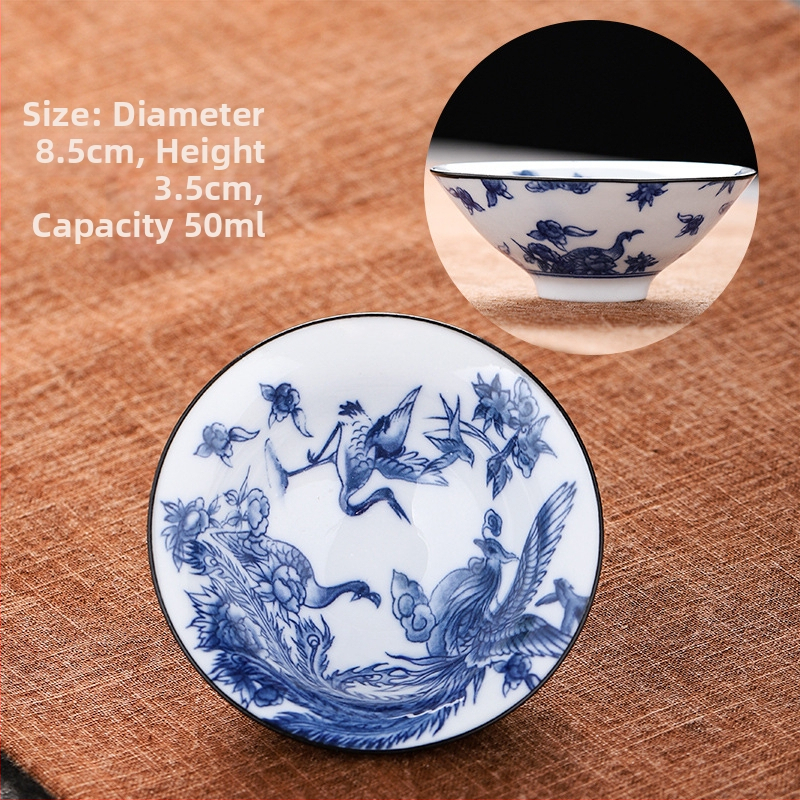 Mėlynai baltas porceliano arbatos puodelis, keraminis kung fu mažas arbatos puodelis, vieno puodelio arbatos rinkinys, arbatos puodelio kostiumas, arbatos dubuo, arbatos puodelis