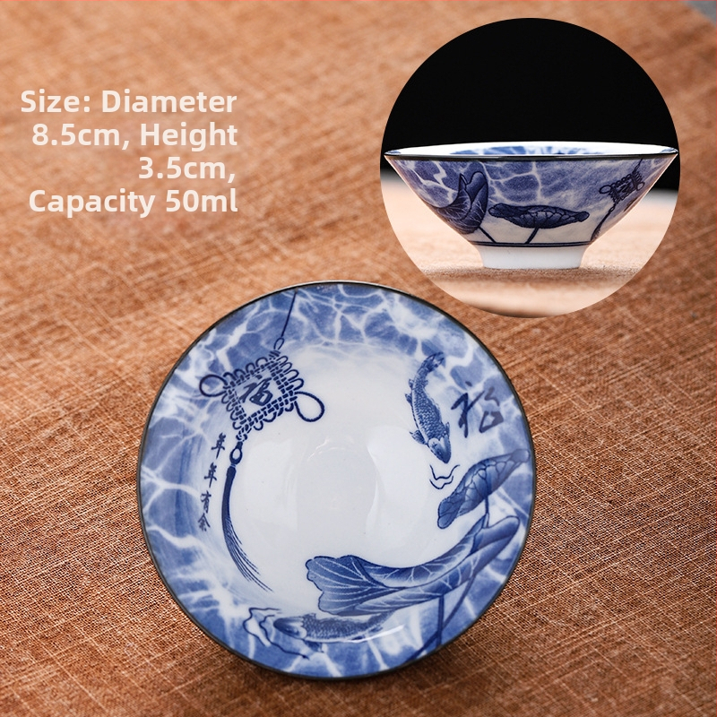 Mėlynai baltas porceliano arbatos puodelis, keraminis kung fu mažas arbatos puodelis, vieno puodelio arbatos rinkinys, arbatos puodelio kostiumas, arbatos dubuo, arbatos puodelis