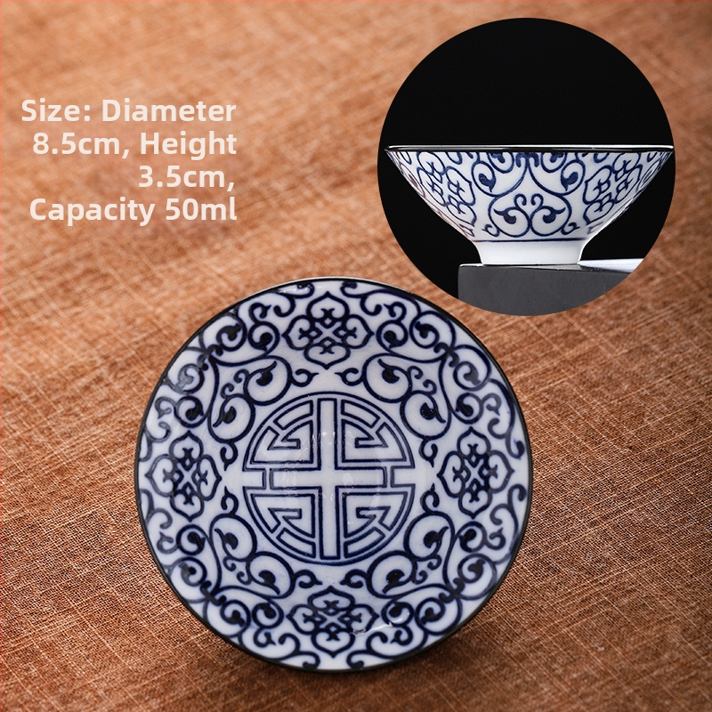 Mėlynai baltas porceliano arbatos puodelis, keraminis kung fu mažas arbatos puodelis, vieno puodelio arbatos rinkinys, arbatos puodelio kostiumas, arbatos dubuo, arbatos puodelis