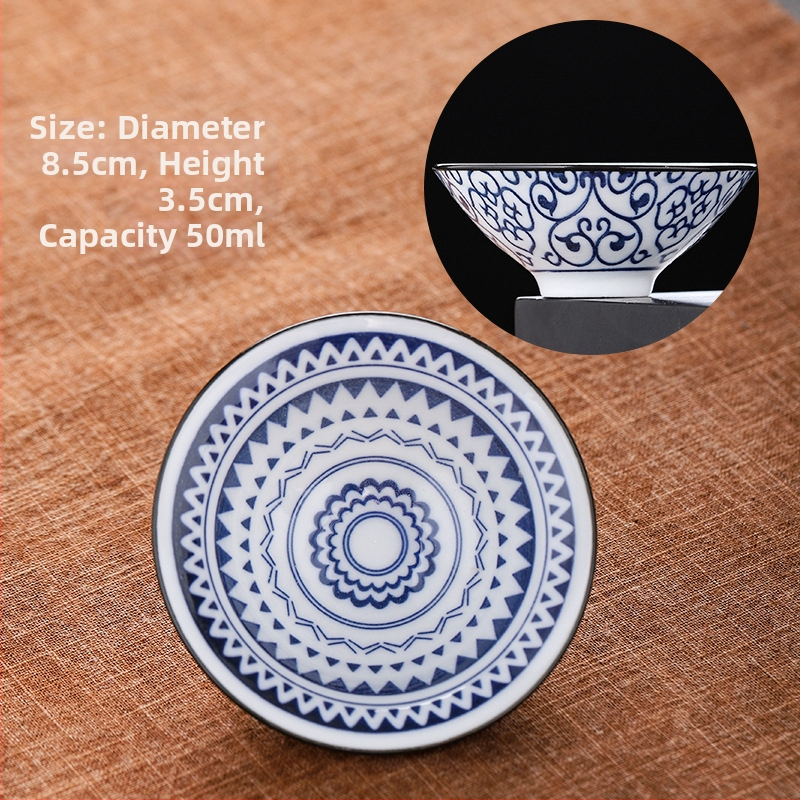 Mėlynai baltas porceliano arbatos puodelis, keraminis kung fu mažas arbatos puodelis, vieno puodelio arbatos rinkinys, arbatos puodelio kostiumas, arbatos dubuo, arbatos puodelis