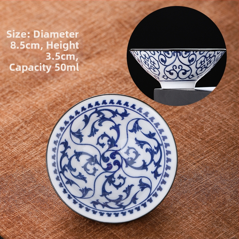 Mėlynai baltas porceliano arbatos puodelis, keraminis kung fu mažas arbatos puodelis, vieno puodelio arbatos rinkinys, arbatos puodelio kostiumas, arbatos dubuo, arbatos puodelis