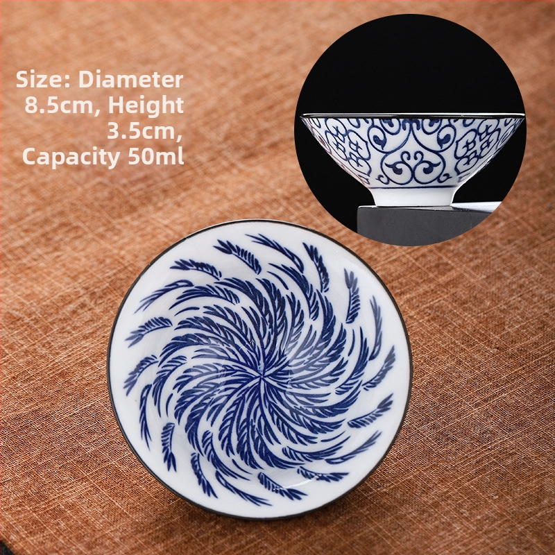 Mėlynai baltas porceliano arbatos puodelis, keraminis kung fu mažas arbatos puodelis, vieno puodelio arbatos rinkinys, arbatos puodelio kostiumas, arbatos dubuo, arbatos puodelis