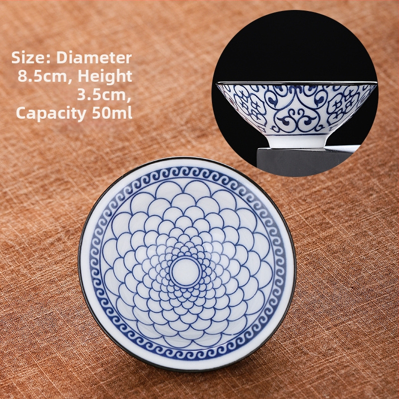 Mėlynai baltas porceliano arbatos puodelis, keraminis kung fu mažas arbatos puodelis, vieno puodelio arbatos rinkinys, arbatos puodelio kostiumas, arbatos dubuo, arbatos puodelis