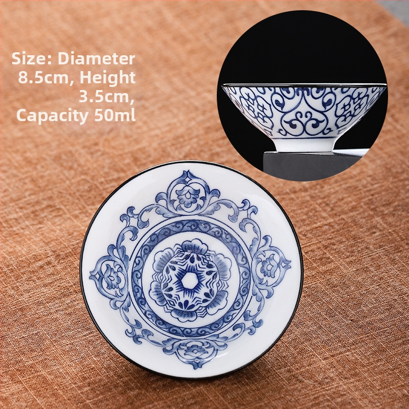Mėlynai baltas porceliano arbatos puodelis, keraminis kung fu mažas arbatos puodelis, vieno puodelio arbatos rinkinys, arbatos puodelio kostiumas, arbatos dubuo, arbatos puodelis
