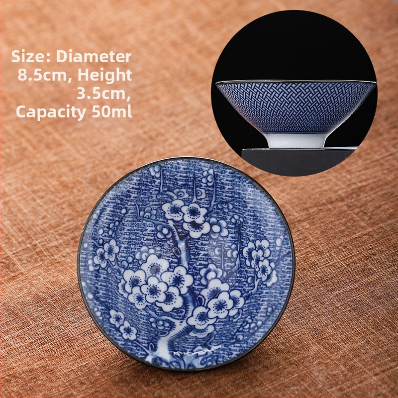 Mėlynai baltas porceliano arbatos puodelis, keraminis kung fu mažas arbatos puodelis, vieno puodelio arbatos rinkinys, arbatos puodelio kostiumas, arbatos dubuo, arbatos puodelis
