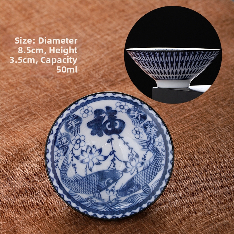 Mėlynai baltas porceliano arbatos puodelis, keraminis kung fu mažas arbatos puodelis, vieno puodelio arbatos rinkinys, arbatos puodelio kostiumas, arbatos dubuo, arbatos puodelis