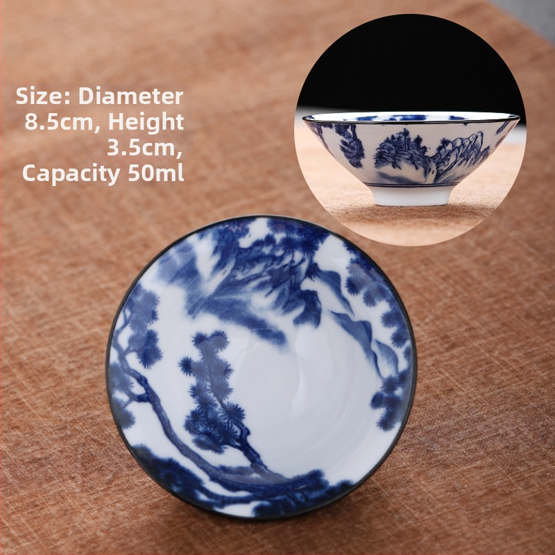 Mėlynai baltas porceliano arbatos puodelis, keraminis kung fu mažas arbatos puodelis, vieno puodelio arbatos rinkinys, arbatos puodelio kostiumas, arbatos dubuo, arbatos puodelis