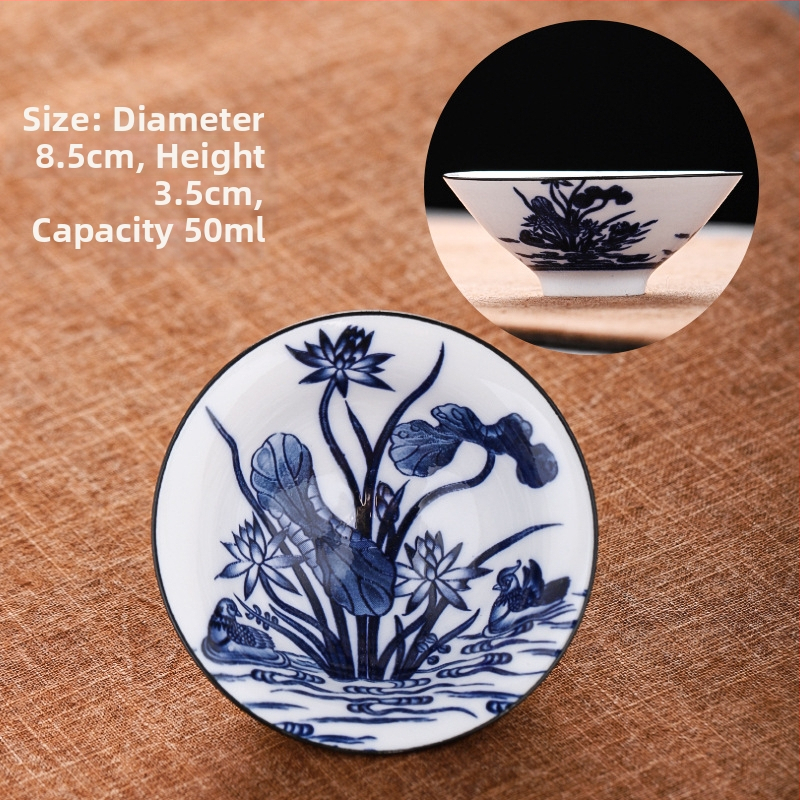Mėlynai baltas porceliano arbatos puodelis, keraminis kung fu mažas arbatos puodelis, vieno puodelio arbatos rinkinys, arbatos puodelio kostiumas, arbatos dubuo, arbatos puodelis