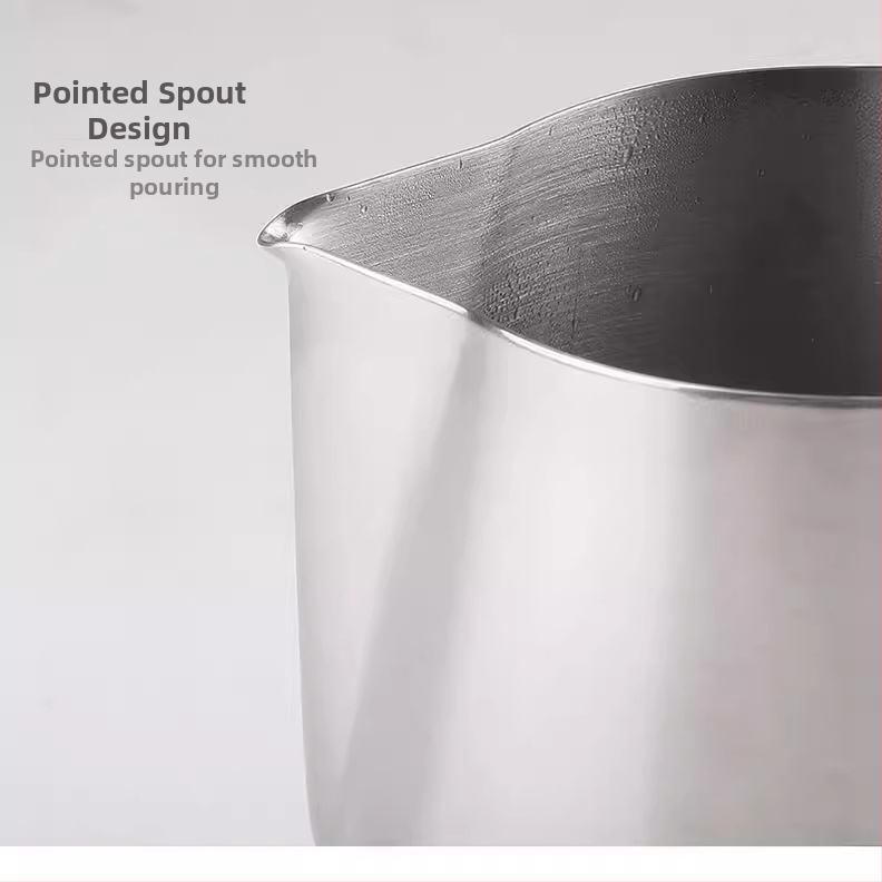 Carafă pentru spumarea laptelui din oțel inoxidabil cu cioc ascuțit, vânzare internațională, cu autocolant de temperatură, carafă pentru spumarea laptelui de 600 ml