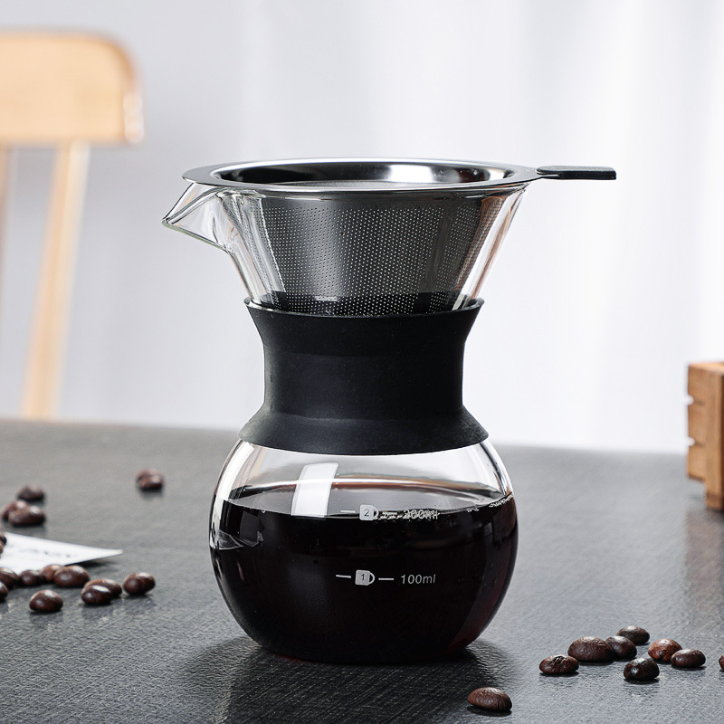 Stiklinis rankinis kavos virimo aparatas, filtro puodelis, filtro dalijimosi puodas, buitinis kavos virimo aparatas, lašelinis puodas, nerūdijančio plieno sietelis