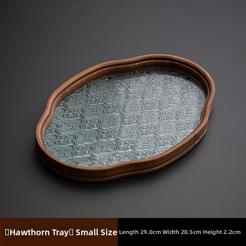 Ιαπωνικός δίσκος τσαγιού από γυαλί με λουλούδια Begonia, ρετρό δίσκος τσαγιού από μπαμπού, απλός δίσκος σνακ φρούτων για το σπίτι, δίσκος αποθήκευσης