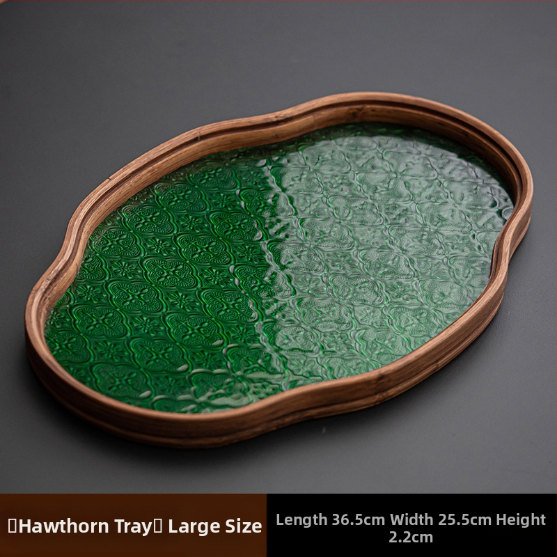 Ιαπωνικός δίσκος τσαγιού από γυαλί με λουλούδια Begonia, ρετρό δίσκος τσαγιού από μπαμπού, απλός δίσκος σνακ φρούτων για το σπίτι, δίσκος αποθήκευσης