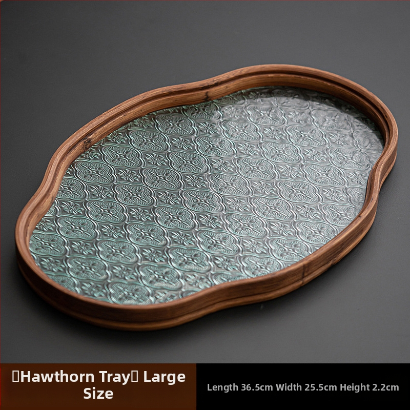 Ιαπωνικός δίσκος τσαγιού από γυαλί με λουλούδια Begonia, ρετρό δίσκος τσαγιού από μπαμπού, απλός δίσκος σνακ φρούτων για το σπίτι, δίσκος αποθήκευσης