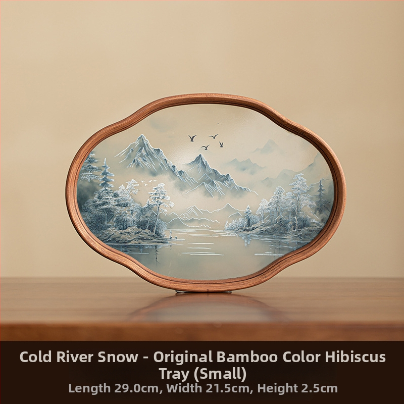 Ιαπωνικός δίσκος τσαγιού από γυαλί με λουλούδια Begonia, ρετρό δίσκος τσαγιού από μπαμπού, απλός δίσκος σνακ φρούτων για το σπίτι, δίσκος αποθήκευσης