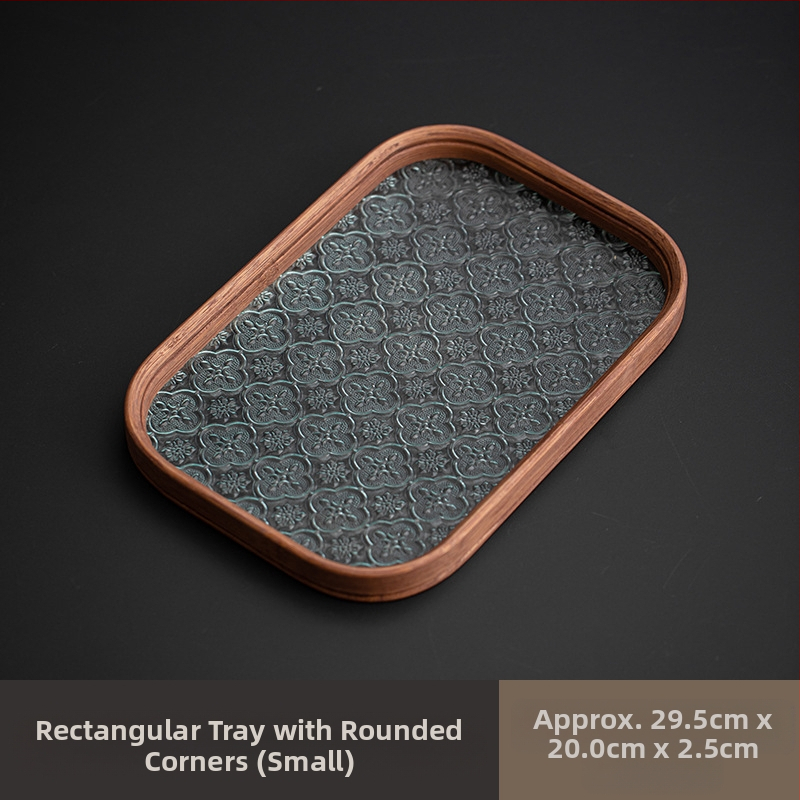 Ιαπωνικός δίσκος τσαγιού από γυαλί με λουλούδια Begonia, ρετρό δίσκος τσαγιού από μπαμπού, απλός δίσκος σνακ φρούτων για το σπίτι, δίσκος αποθήκευσης