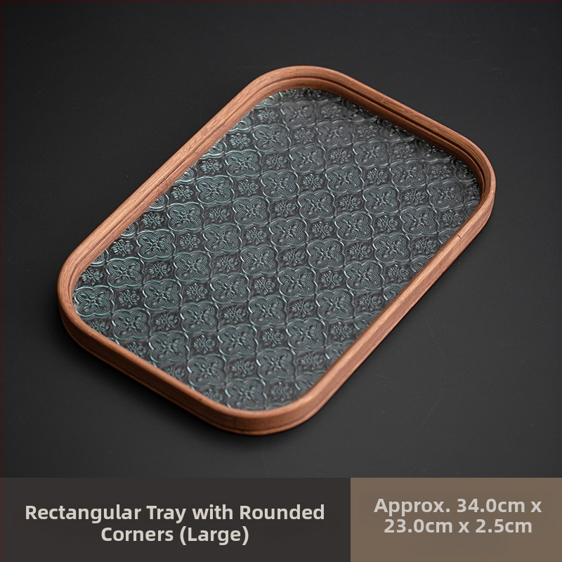 Ιαπωνικός δίσκος τσαγιού από γυαλί με λουλούδια Begonia, ρετρό δίσκος τσαγιού από μπαμπού, απλός δίσκος σνακ φρούτων για το σπίτι, δίσκος αποθήκευσης