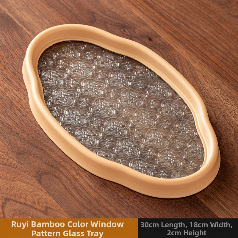 Ιαπωνικός δίσκος τσαγιού από γυαλί με λουλούδια Begonia, ρετρό δίσκος τσαγιού από μπαμπού, απλός δίσκος σνακ φρούτων για το σπίτι, δίσκος αποθήκευσης