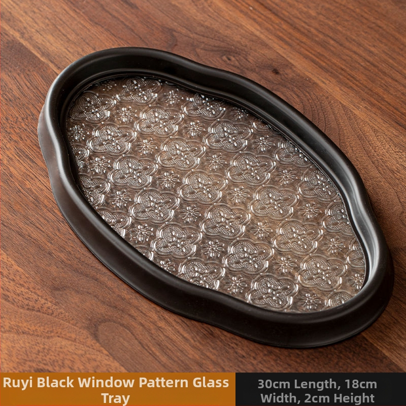 Ιαπωνικός δίσκος τσαγιού από γυαλί με λουλούδια Begonia, ρετρό δίσκος τσαγιού από μπαμπού, απλός δίσκος σνακ φρούτων για το σπίτι, δίσκος αποθήκευσης