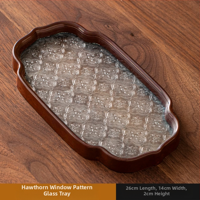 Ιαπωνικός δίσκος τσαγιού από γυαλί με λουλούδια Begonia, ρετρό δίσκος τσαγιού από μπαμπού, απλός δίσκος σνακ φρούτων για το σπίτι, δίσκος αποθήκευσης