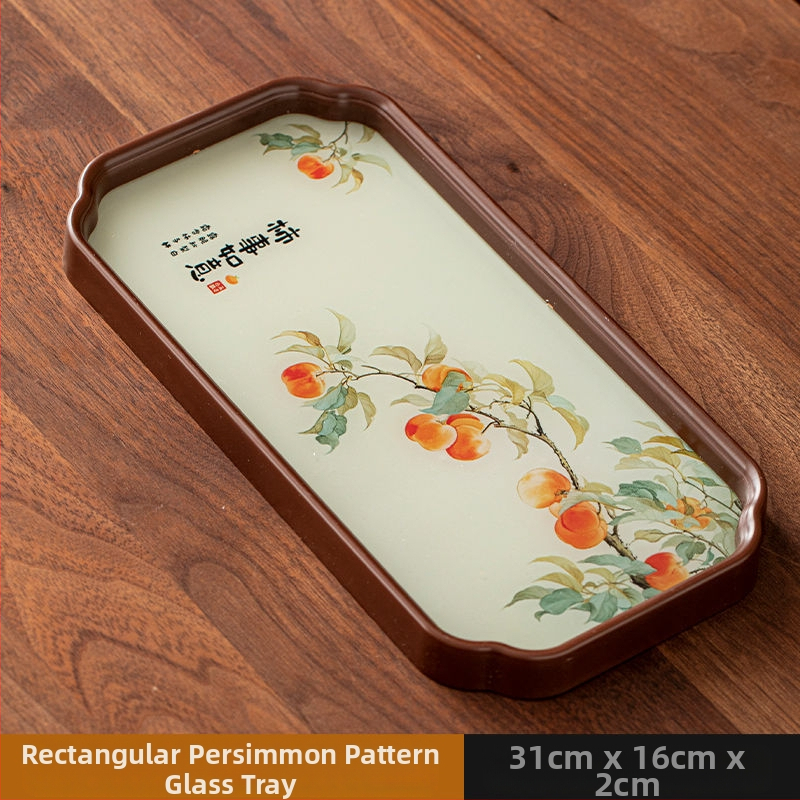 Ιαπωνικός δίσκος τσαγιού από γυαλί με λουλούδια Begonia, ρετρό δίσκος τσαγιού από μπαμπού, απλός δίσκος σνακ φρούτων για το σπίτι, δίσκος αποθήκευσης