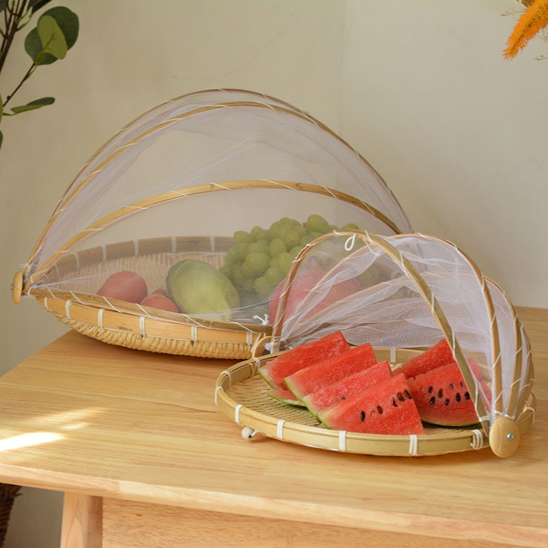 Bambuko vyniojimo gaminiai su tinklelio uždanga, buitiniai, musėms atsparūs bambuko krepšeliai, ūkiniai, garintos duonos krepšeliai, vaisių krepšeliai, laikymo krepšeliai, šiukšliadėžės dangtis, džiovinimo lėkštė