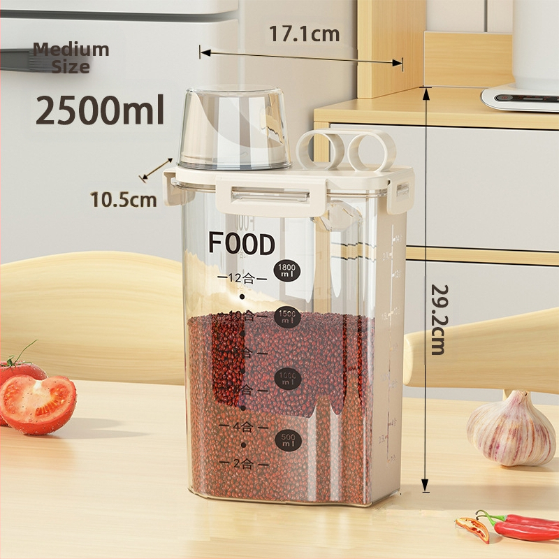 Креативна кофа за съхранение на зърно в японски стил, буркан за съхранение, кухненска кофа за ориз, контейнер за по-чисти храни, удебелен с мерителна чаша