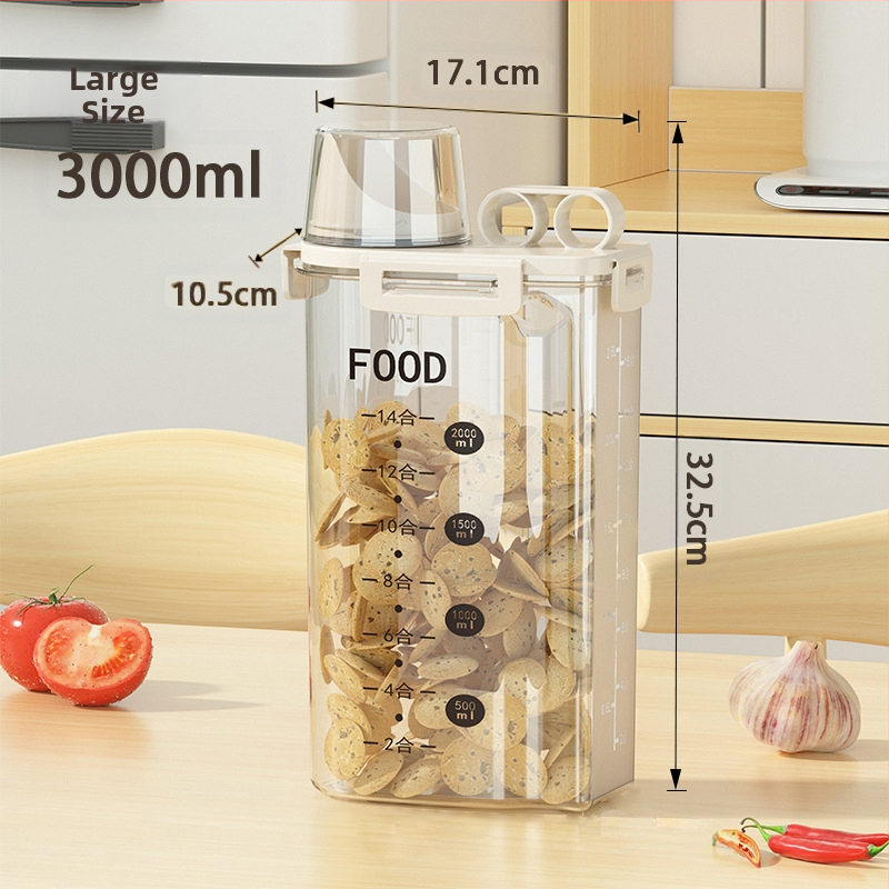 Креативна кофа за съхранение на зърно в японски стил, буркан за съхранение, кухненска кофа за ориз, контейнер за по-чисти храни, удебелен с мерителна чаша