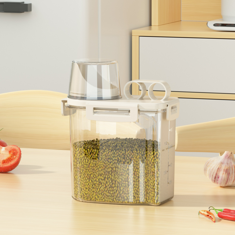 Креативна кофа за съхранение на зърно в японски стил, буркан за съхранение, кухненска кофа за ориз, контейнер за по-чисти храни, удебелен с мерителна чаша