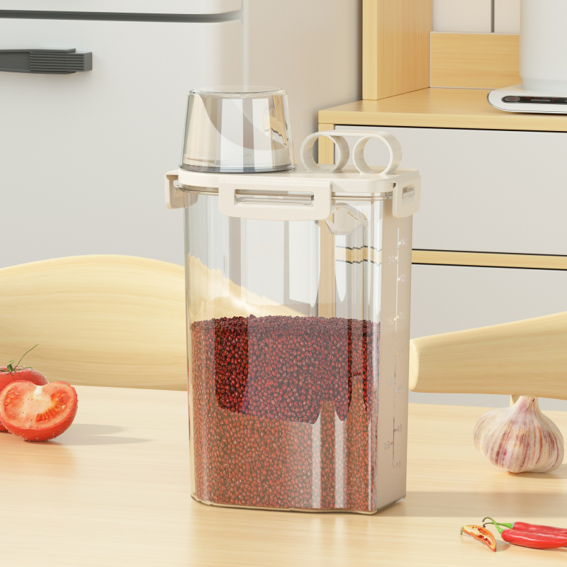 Креативна кофа за съхранение на зърно в японски стил, буркан за съхранение, кухненска кофа за ориз, контейнер за по-чисти храни, удебелен с мерителна чаша