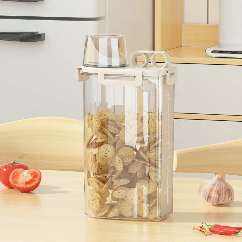 Креативна кофа за съхранение на зърно в японски стил, буркан за съхранение, кухненска кофа за ориз, контейнер за по-чисти храни, удебелен с мерителна чаша