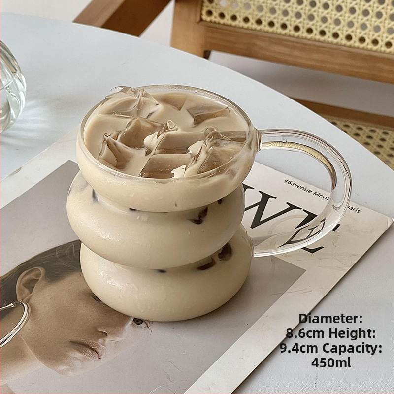 Korėjietiško stiliaus borosilikatinis netaisyklingas vikšro puodelis Kavos puodelis Karščiui atsparus stiklinis puodelis Gėrimo apskritimo puodelis Pieno puodelis