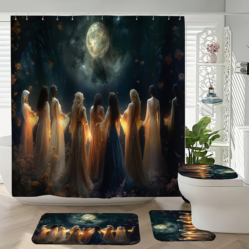 Amazoni piiriülene uus hulgimüügi Xiyin TEMU uus neljaosaline veekindel HD digitaaltrükiga dušikardin