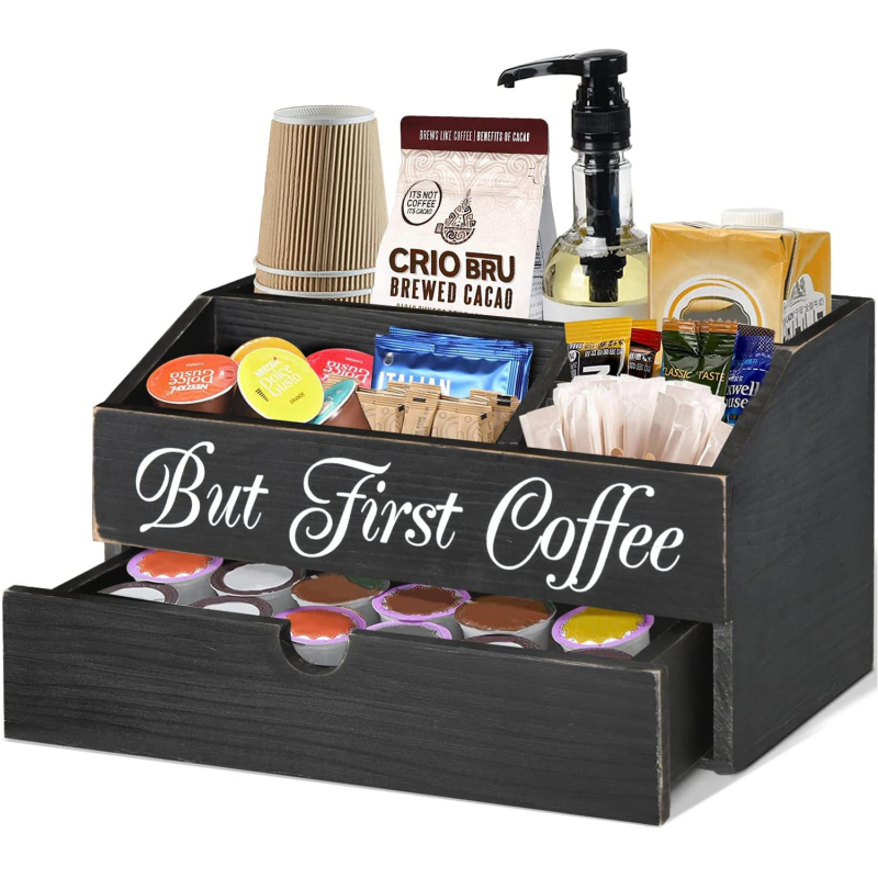 Tarpvalstybinė kavos baro laikymo dėžutė restorano registratūroje, popierinių puodelių arbatos maišelio padalinta vitrina, arbatos kambario užkandžių laikymo dėžutė