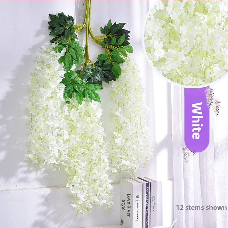 Mesterséges Wisteria virágdekoráció függő virág hamis virág szőlő lila beltéri esküvői mennyezeti szőlő függő növény