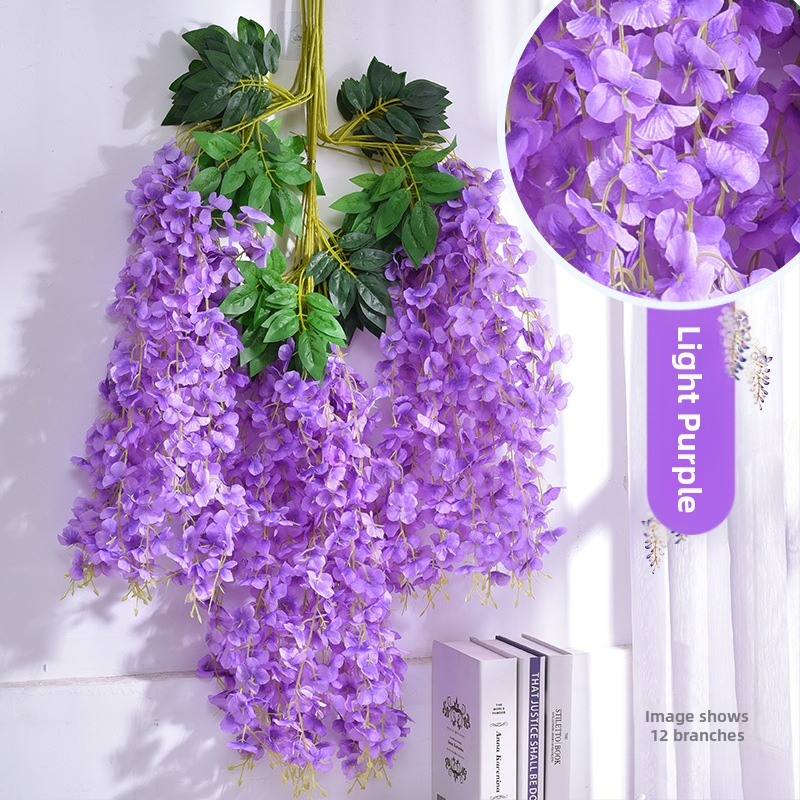 Mesterséges Wisteria virágdekoráció függő virág hamis virág szőlő lila beltéri esküvői mennyezeti szőlő függő növény