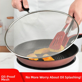 Aliejui atsparus tinklelis su rankena; sprogimui atsparus alyvos dangtis; alyvai atsparus filtro dangtis; kepimui neskaidant rankų; gruzdintuvės apsauga nuo šlako.