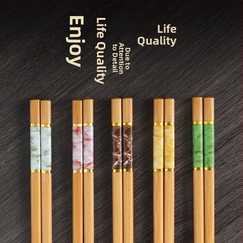 Naturaalsest bambusest valmistatud kvaliteetsed bambusest söögipulgad majapidamiseks, hallituskindlad, antibakteriaalsed, kõrge temperatuurikindlad, värvivabad, vahavabad, libisemiskindlad, viievärvilised söögipulgad jagamiseks