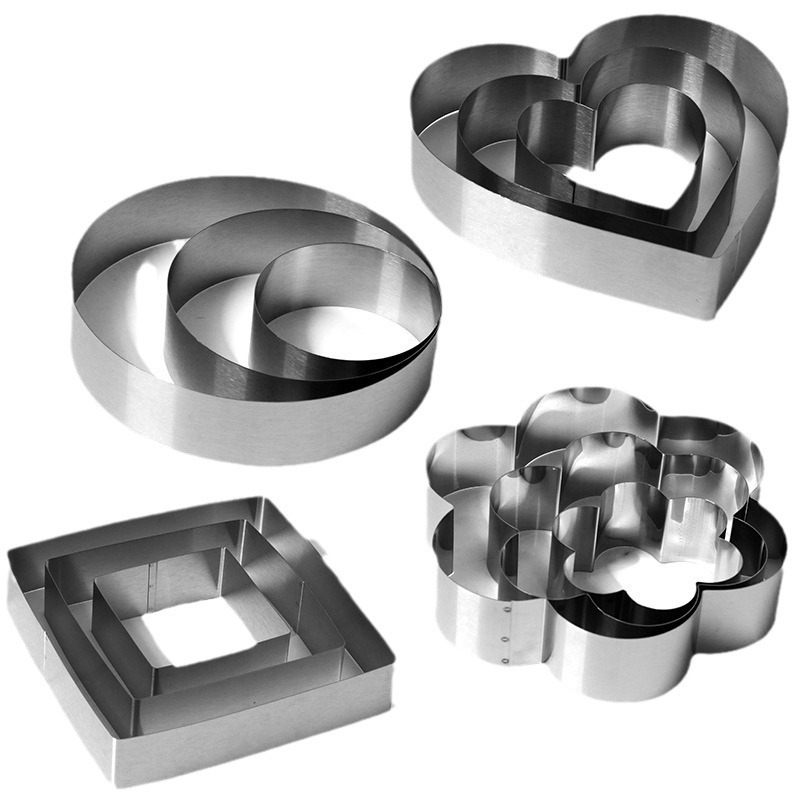 Αν θέλετε να βρείτε στρογγυλό κύκλο μους από ανοξείδωτο χάλυβα, μπορεί να ρυθμιστεί χειροκίνητα, καλούπι κέικ κύκλου κέικ DIY πολλαπλών σχημάτων καρδιάς