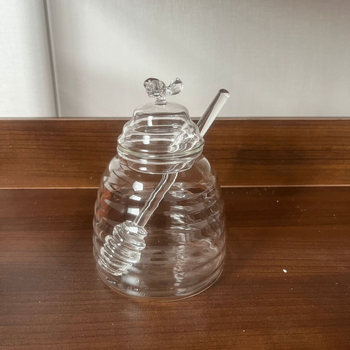 Japoniško stiliaus stiklinis medaus indelis su maišymo lazdele, kūrybingas, skaidrus, išskirtinis buitinis medaus butelis su dangteliu, paprastas uogienės butelis