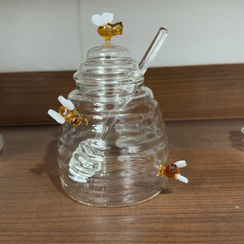 Japoniško stiliaus stiklinis medaus indelis su maišymo lazdele, kūrybingas, skaidrus, išskirtinis buitinis medaus butelis su dangteliu, paprastas uogienės butelis