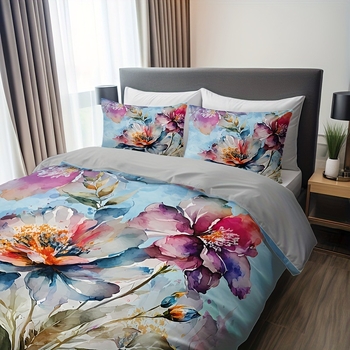Akvarelės gėlių 3D HD skaitmeninio spausdinimo antklodės užvalkalas, tinkantis minkštai ir patogiai patalynei, išskirtinei skersai sienos.